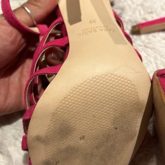 Zara genuine suede leather fringe fuschia heels - Picture 3 of 3